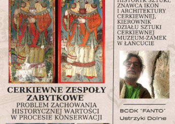 Plakat informujący o wykładzie Jarosława Giemzy w ramach Bieszczadzkiej Akademii