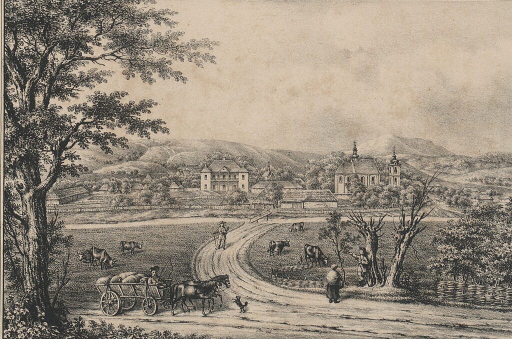 Widok na Uherce - początek XIX wieku