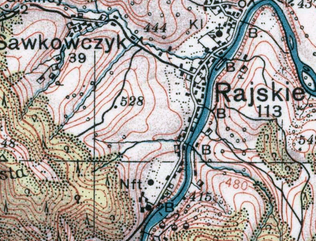 Fragment przedwojennej mapy Bieszczadów Wojskowego Instytutu Geograficznego